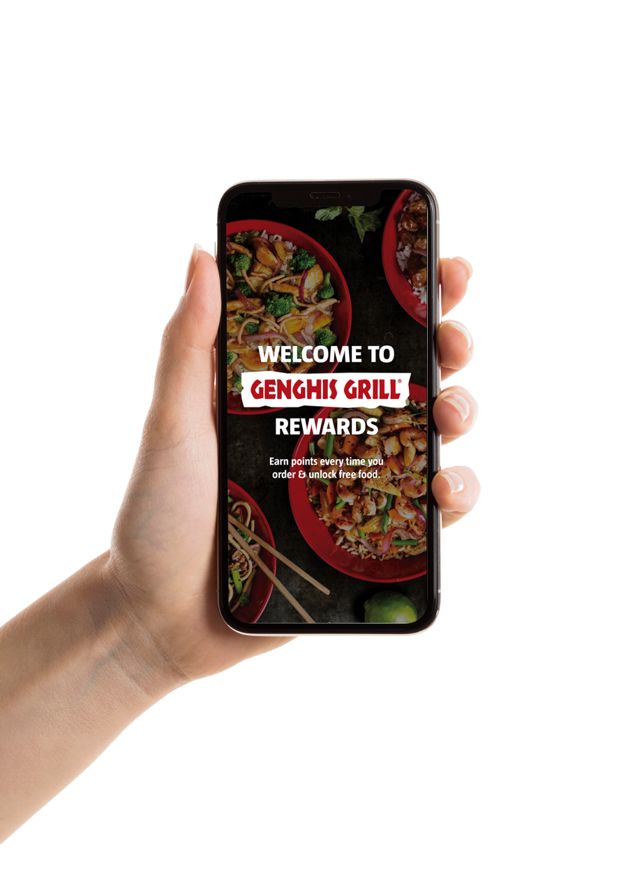 The Genghis Grill app showing a rewards screen